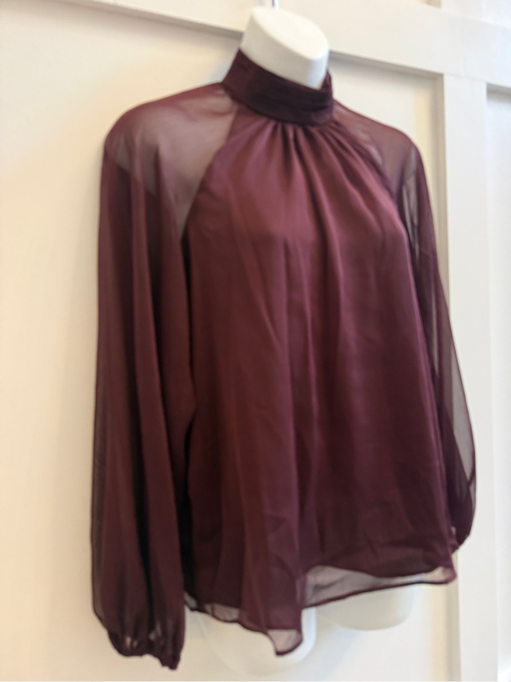 1.State Women's Mock Neck Raglan Sheer Balloon Sleeve Blouse, Small, NWT - Picture 8 of 13